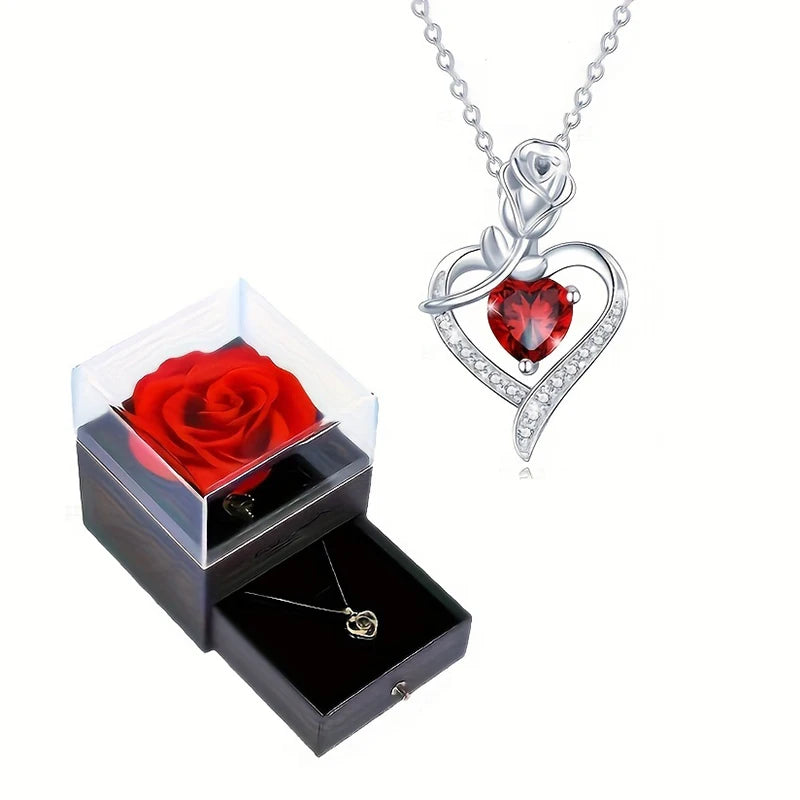 Luxury Red Zircon Heart Necklace Rose Gift Box in USA