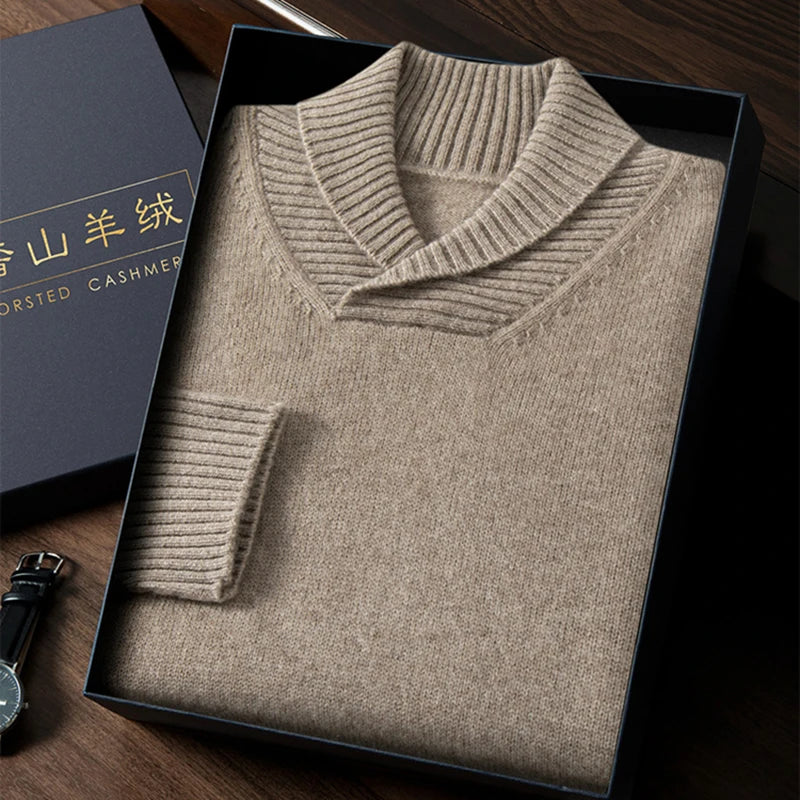 Thick long-sleeved fashion olive Henry collar pure cashmere IN USA.