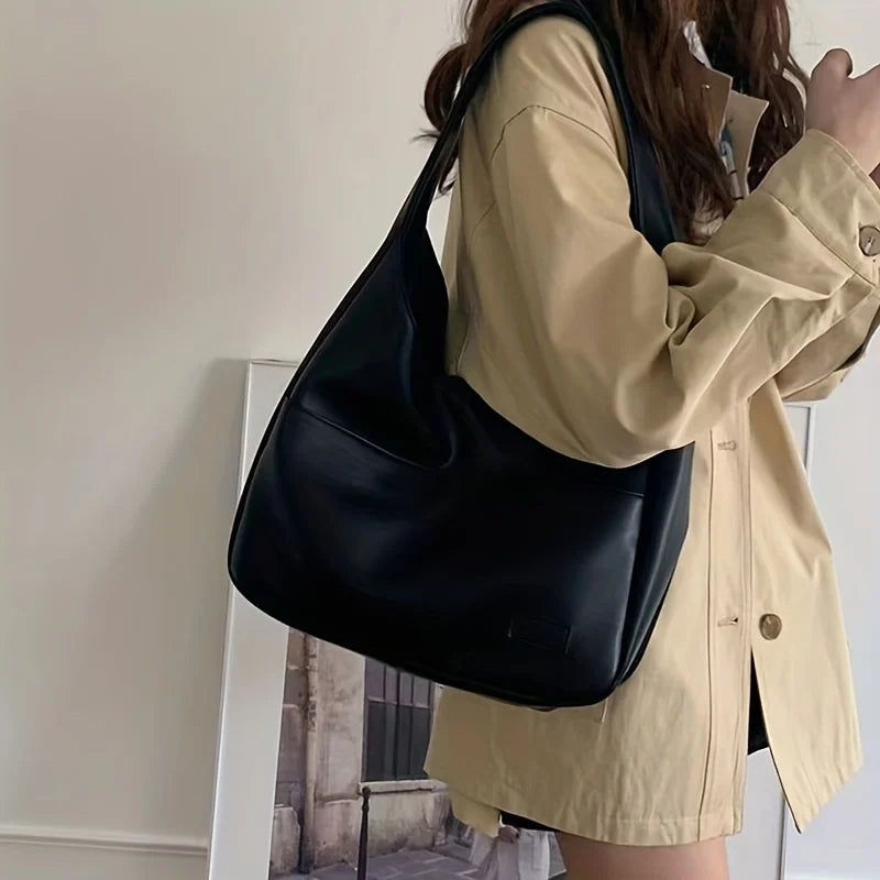 Women Hobo Bag Simple PU Leather Solid Shoulder Bag in USA