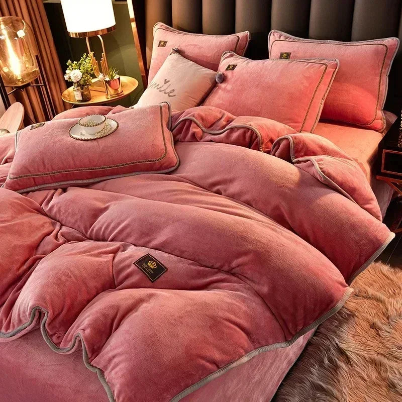 Velvet Autumn Winter Warm Duvet Cover Set Bed Sheet in USA