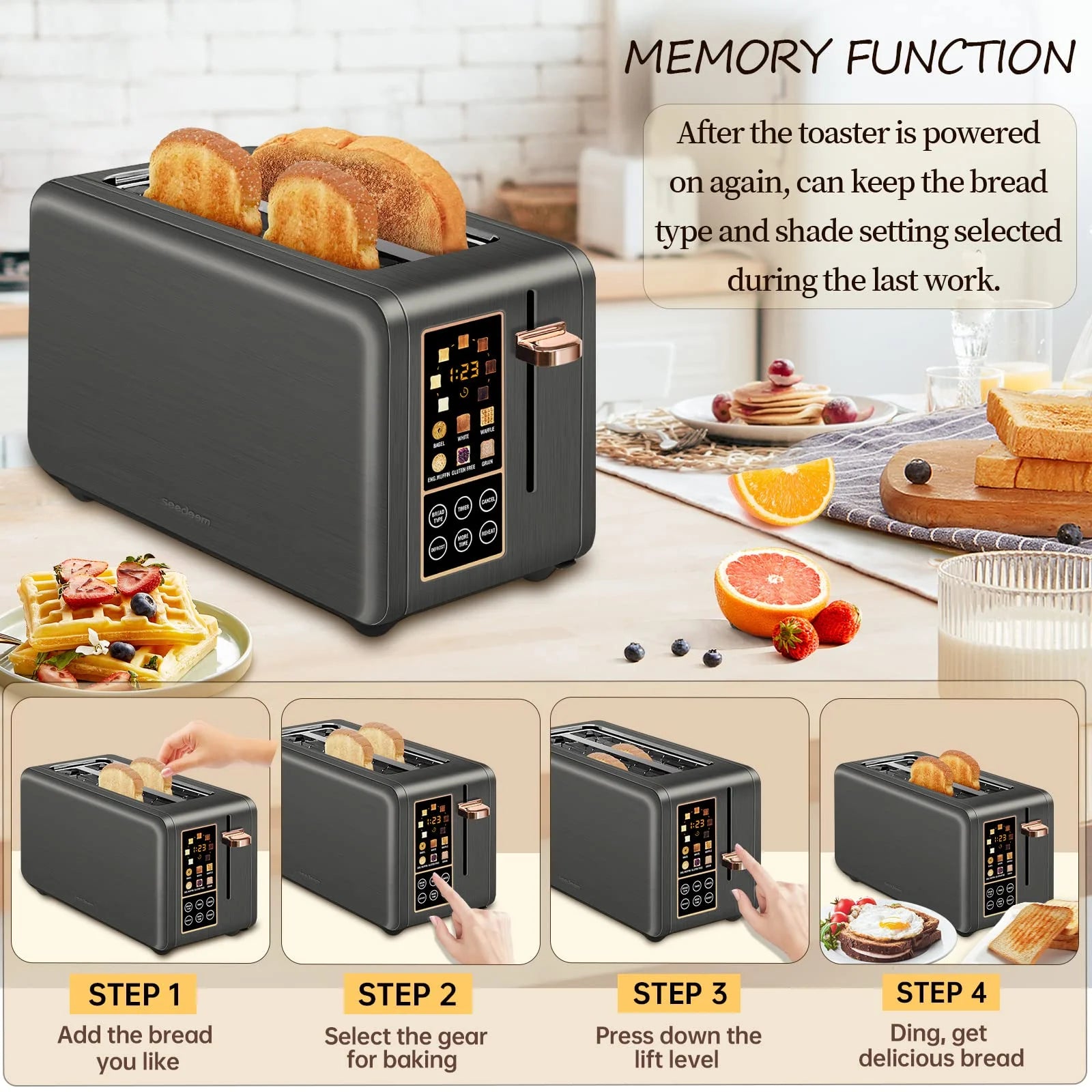 Toaster Slice,Long Slot Toaster LCD Display Touch ButtonS IN USA.