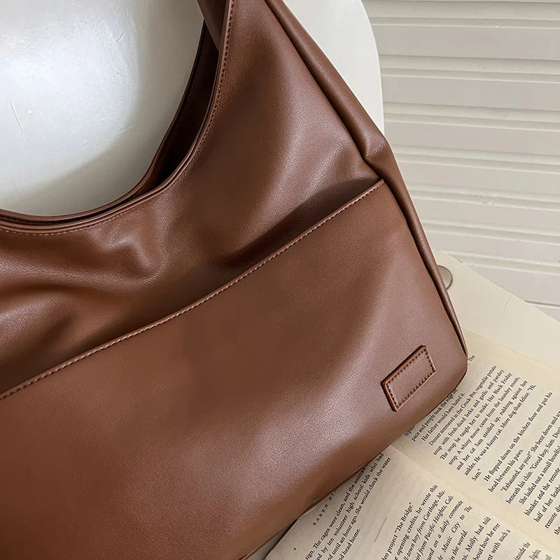 Women Hobo Bag Simple PU Leather Solid Shoulder Bag in USA