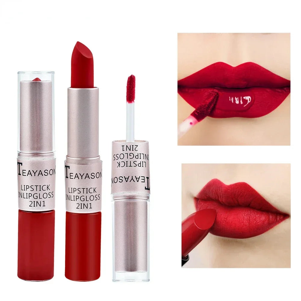 Double Head Lip Gloss Matte Velvet Sexy Red Tint Liquid Lipstick in USA