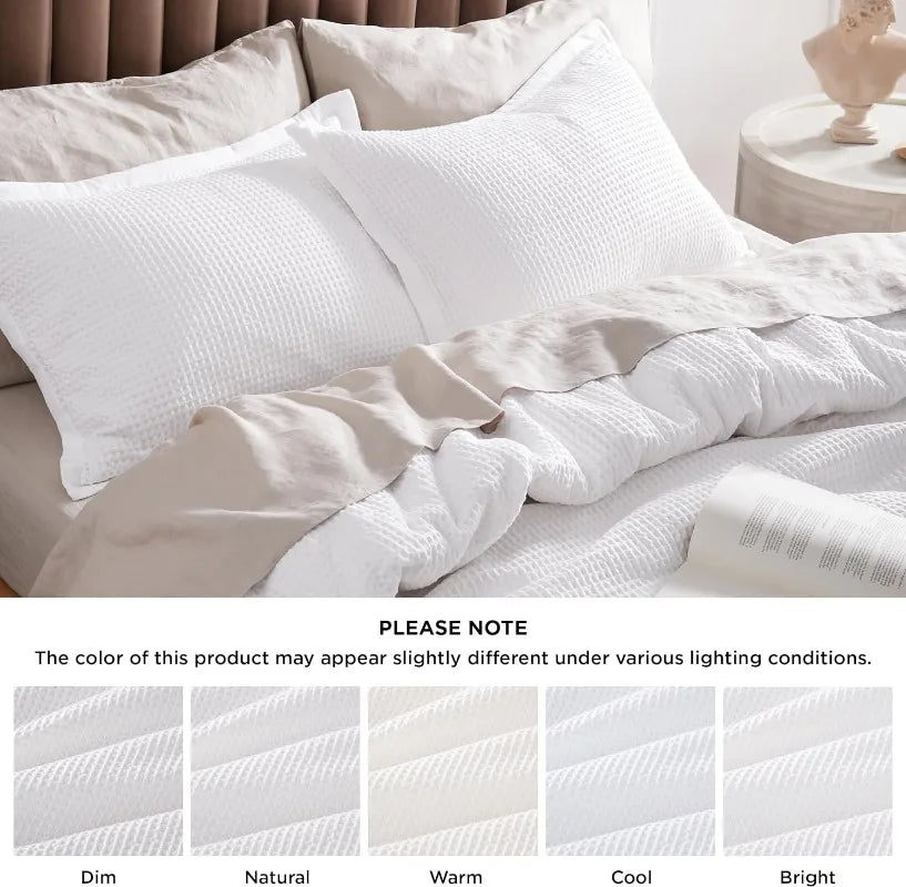 Cotton Waffle Weave Coconut White Duvet Cover Set