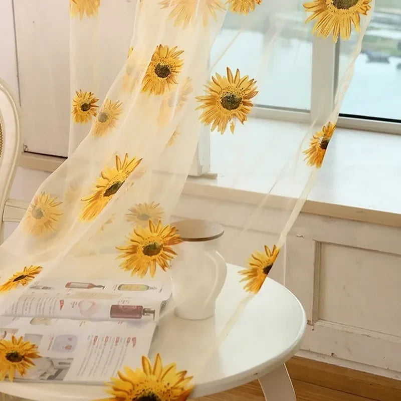 Sunflower Tulle Curtains Living Room Bedroom Kitchen in USA