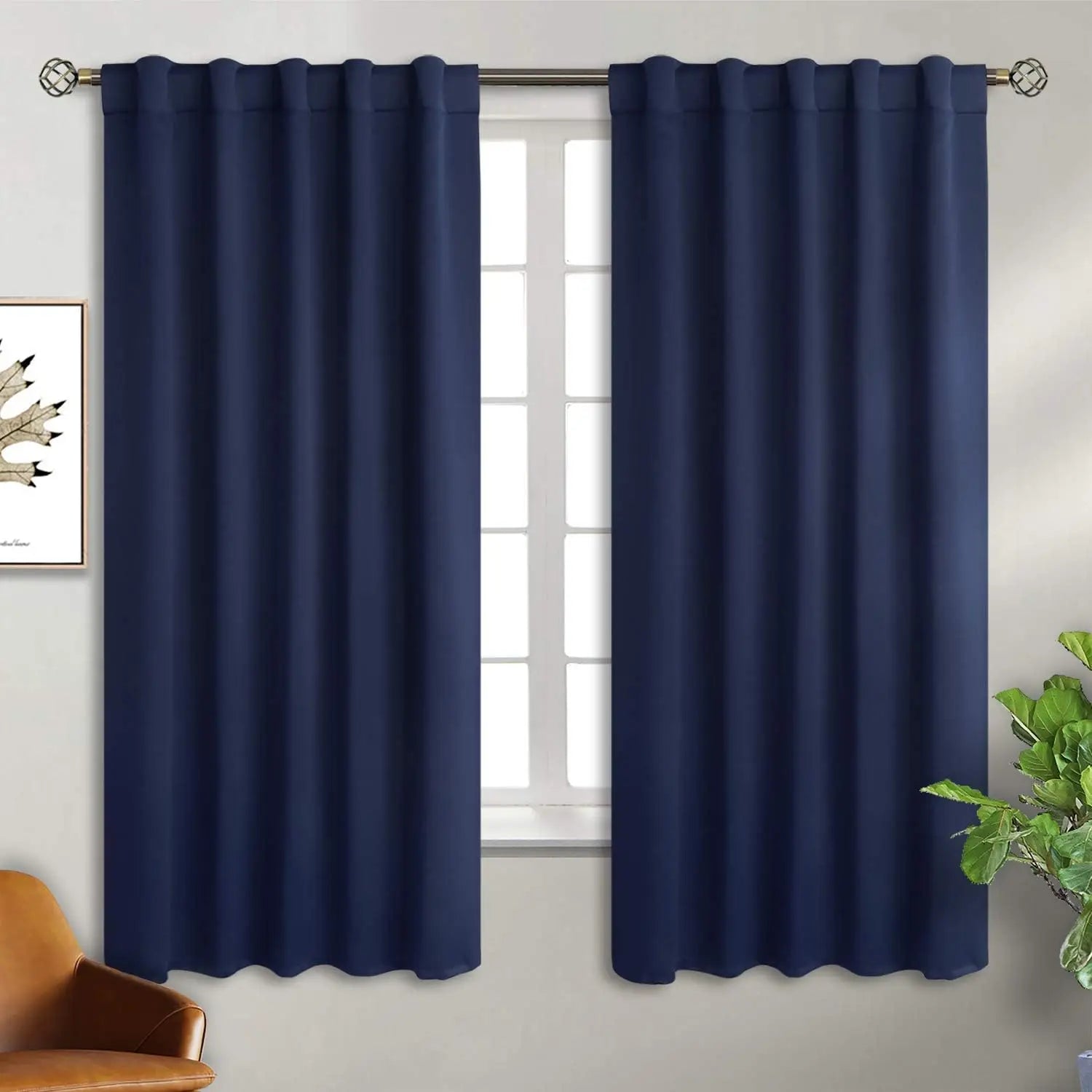 Navy Blue Elegant Blackout Curtains Rod Pocket in USA