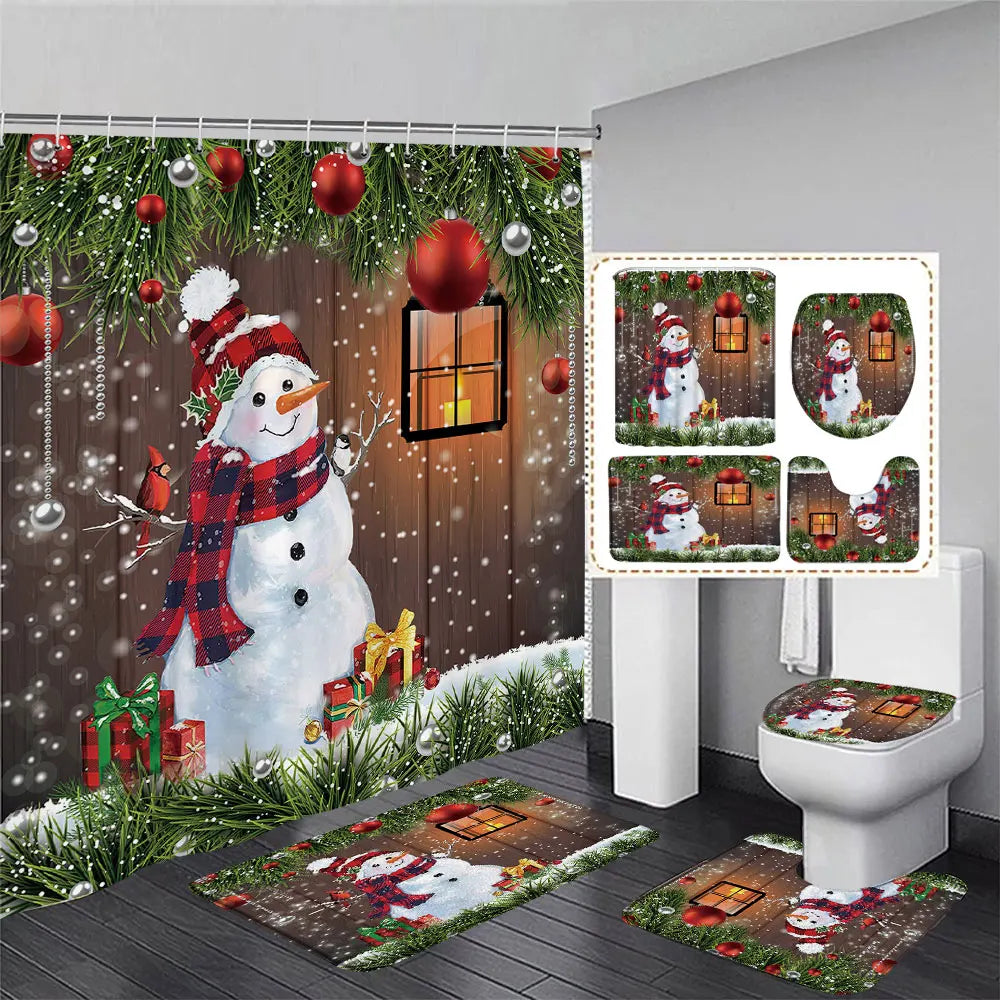 Christmas Bathroom Sets with Shower Curtain Rugs Red Truck in USA.