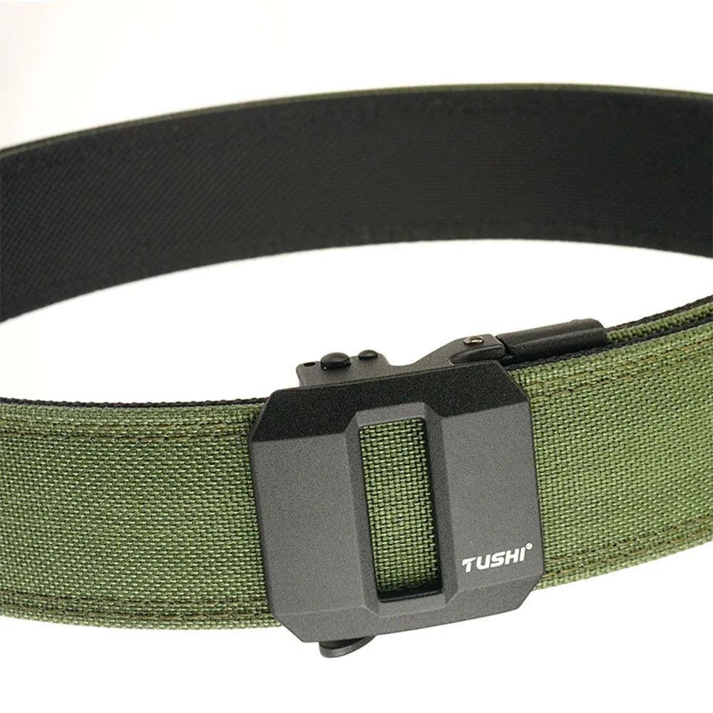 TUSHI Hard Tactical Gun Belt for Men Metal Automatic Buckle Thick Nylo