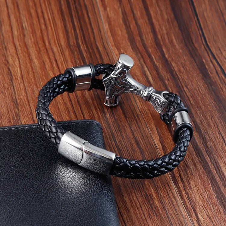 Jewelry Stainless Steel Genuine Leather Bracelets Woven in USA