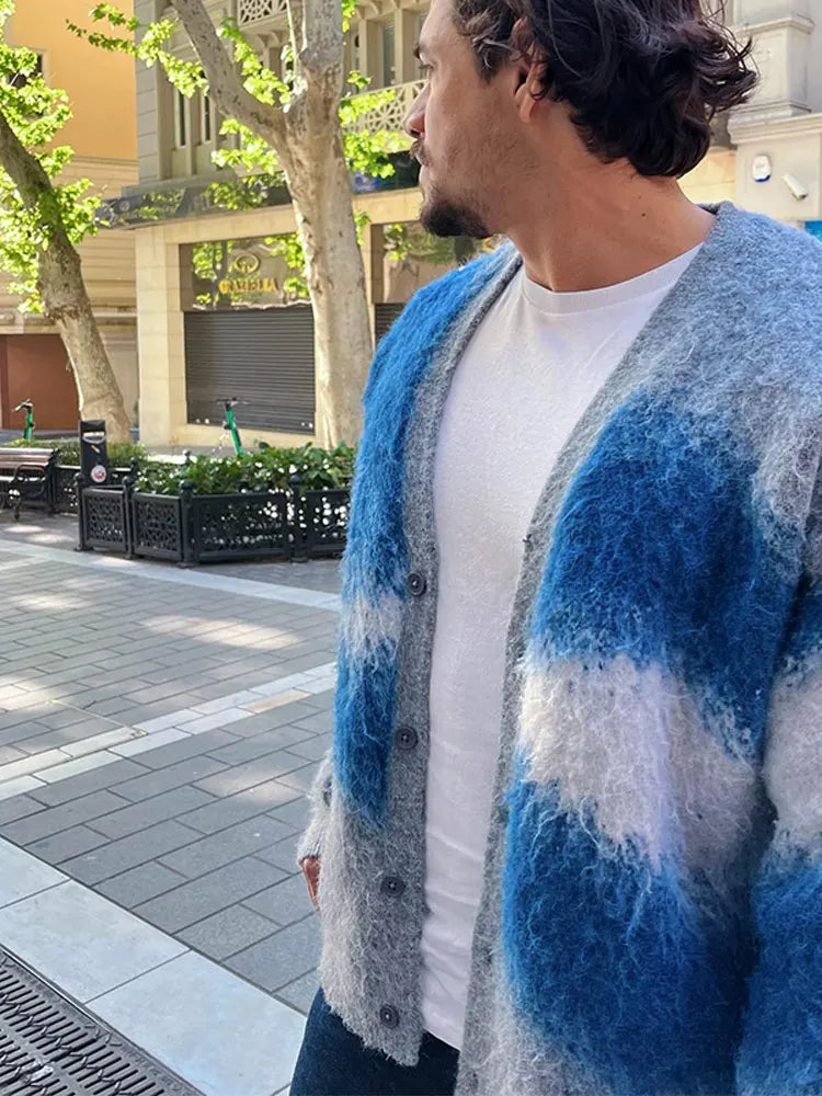 Casual Tie Dye Cashmere Sweater Cardigan Man Fashion in USA