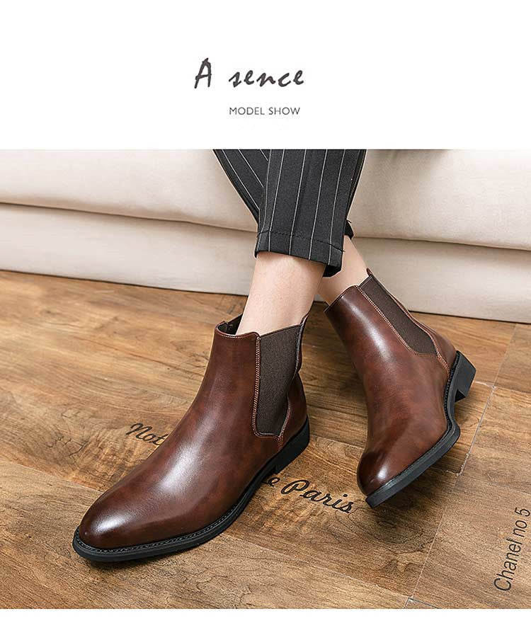 New Chelsea Boots Men Shoes PU Brown Fashion Versatile in USA