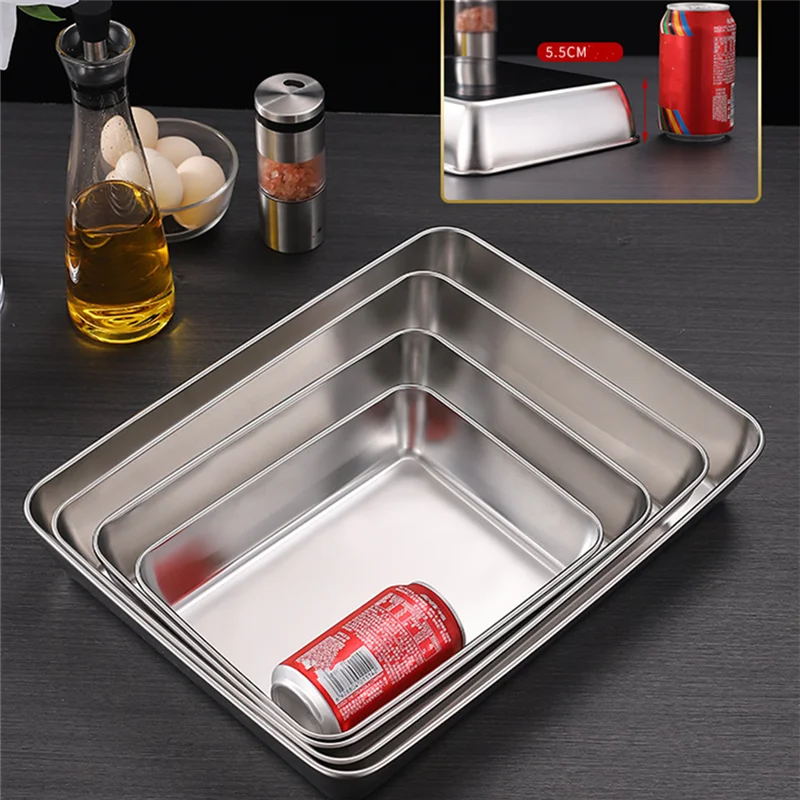 Thicken Stainless Steel Food Storage Tray Rectangular in USA.