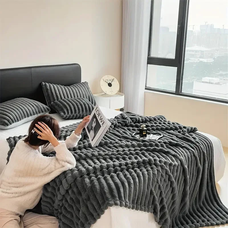 Light luxury Solid Color Multifunctional Rabbit Velvet Blanket in USA