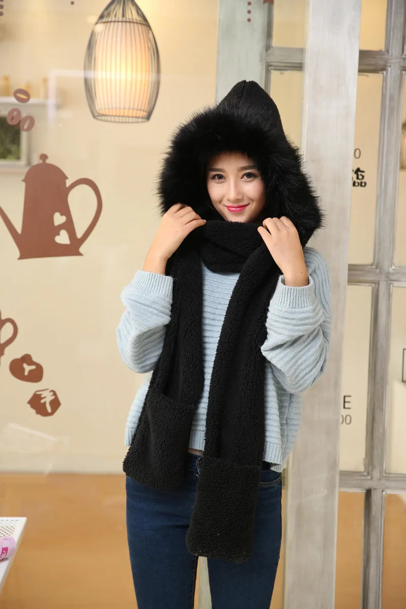 Women's Thick Plush Hat Scarf Gloves Set, Warm Cap, in USA