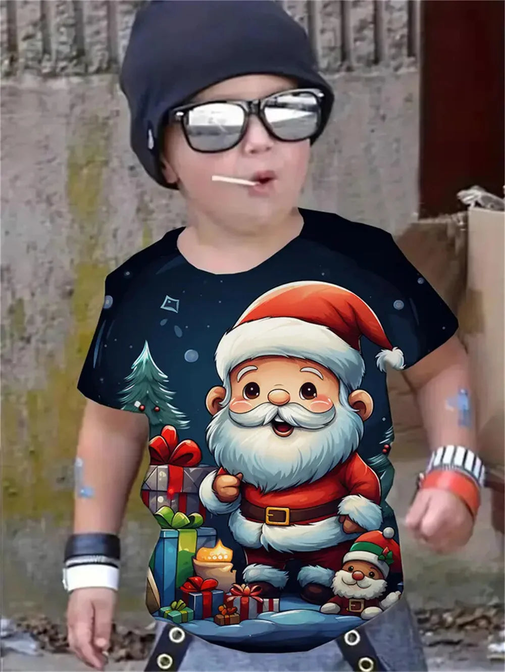 New Year Print Santa Claus Children's T-Shirt Christmas Style Boy in USA