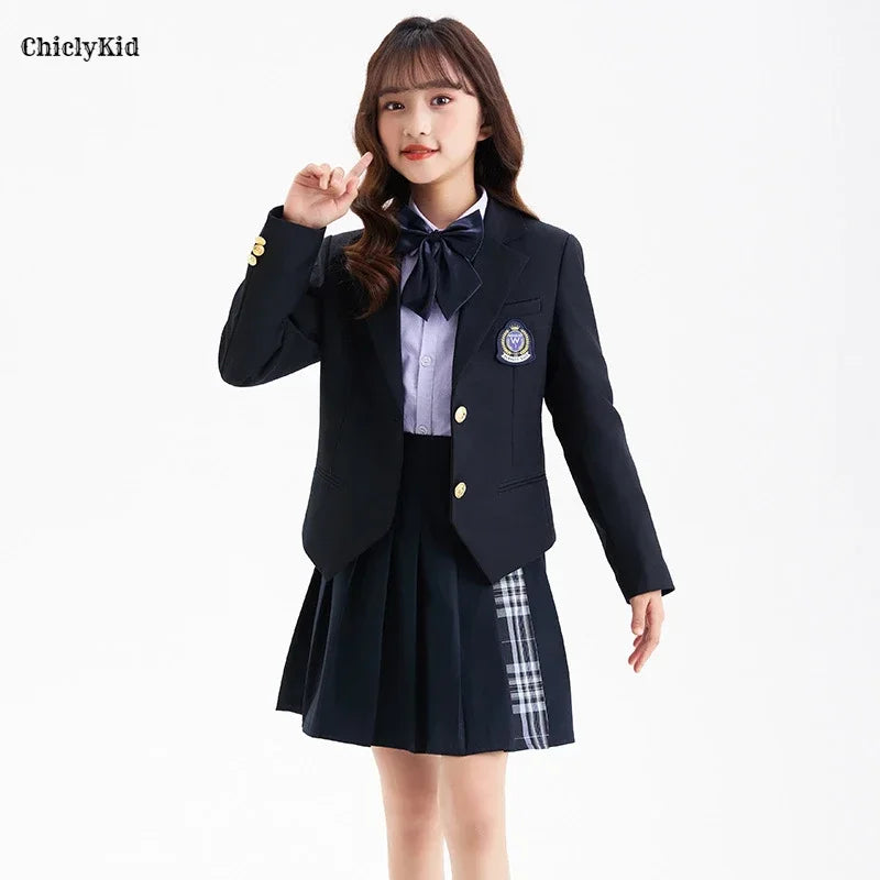 Children School Uniform Girls Jacket Pleated Skirt Suits Boys in USA