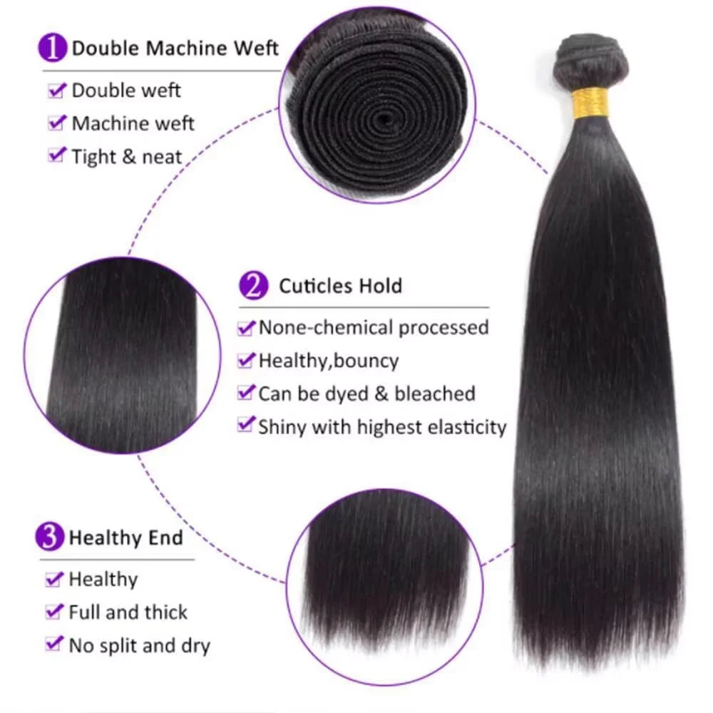 Natural Color Brazilian Human Hair Straight Bundles in USA