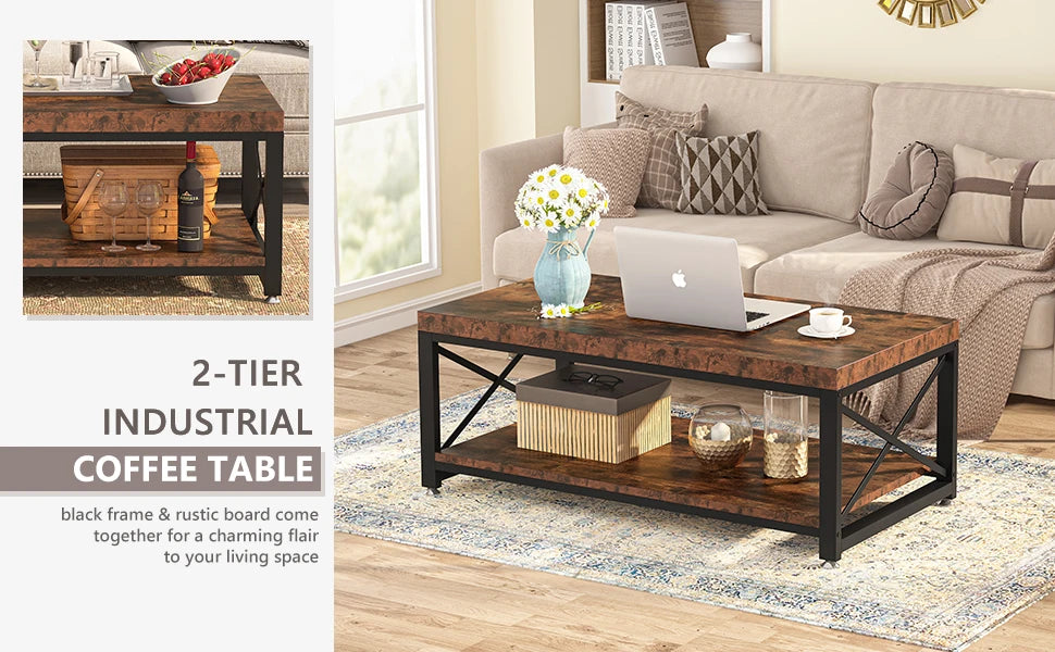 Tribesigns Industrial Coffee Table, Cocktail Table in USA.