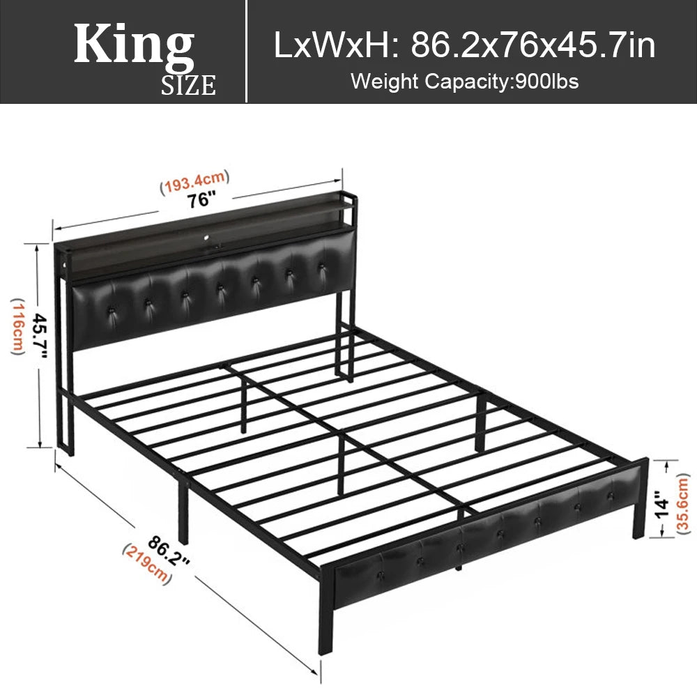 Bed Frame Charging Station RGB LED Lights, Platform Bed IN USA.