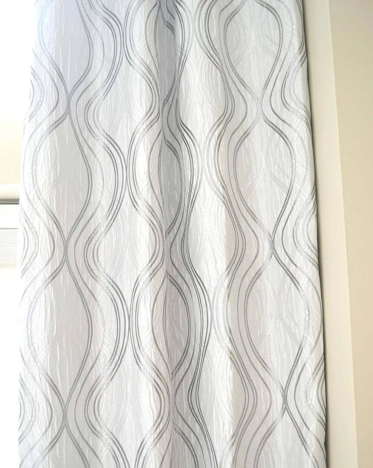 Extra Long Jacquard Curtain White Gray/Silver Pattern Grommet in USA