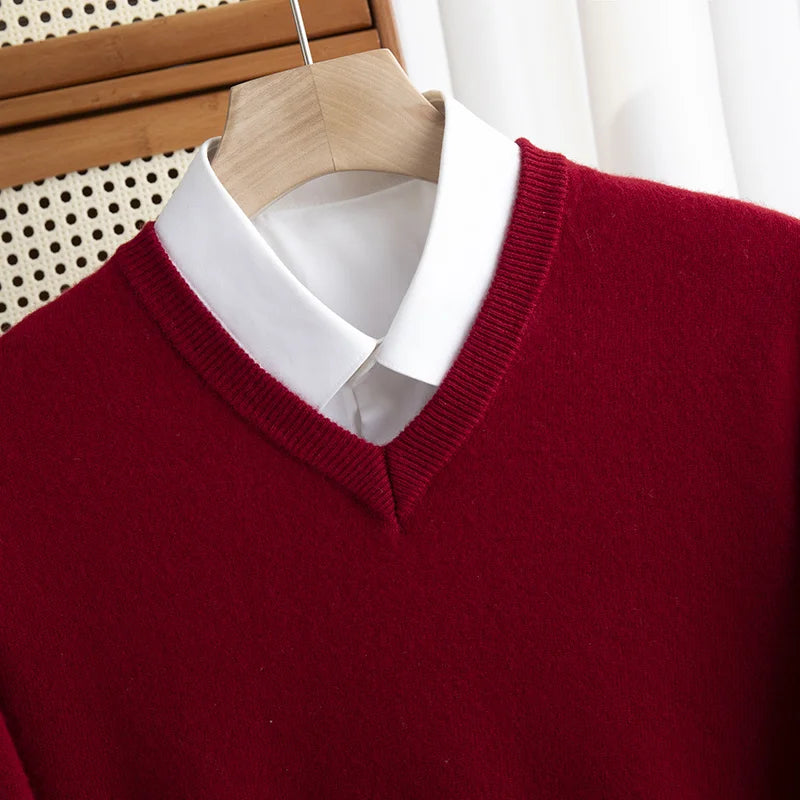 Men Merino Wool Sweater V-Neck Pullover Autumn Winter Cashmere in USA