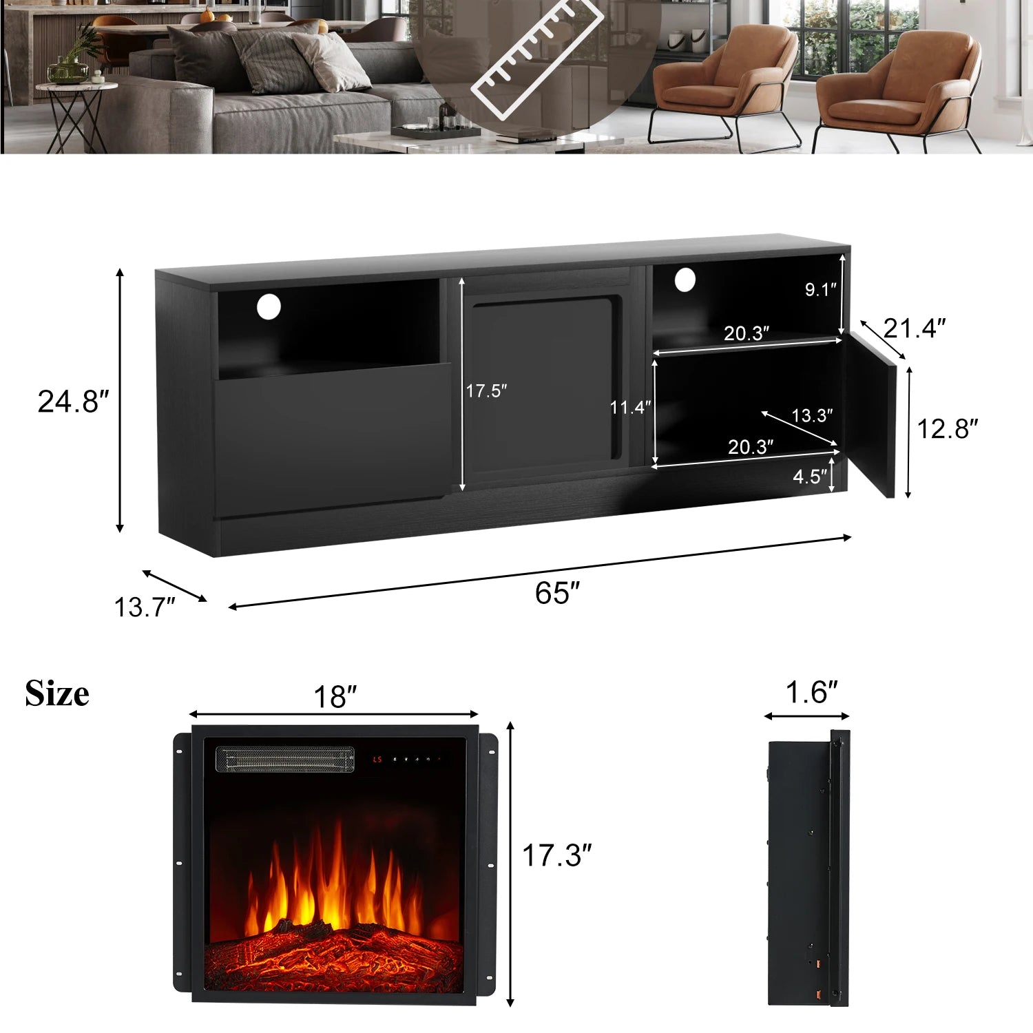 TV Stand Electric Fireplace, Entertainment Center, IN USA.