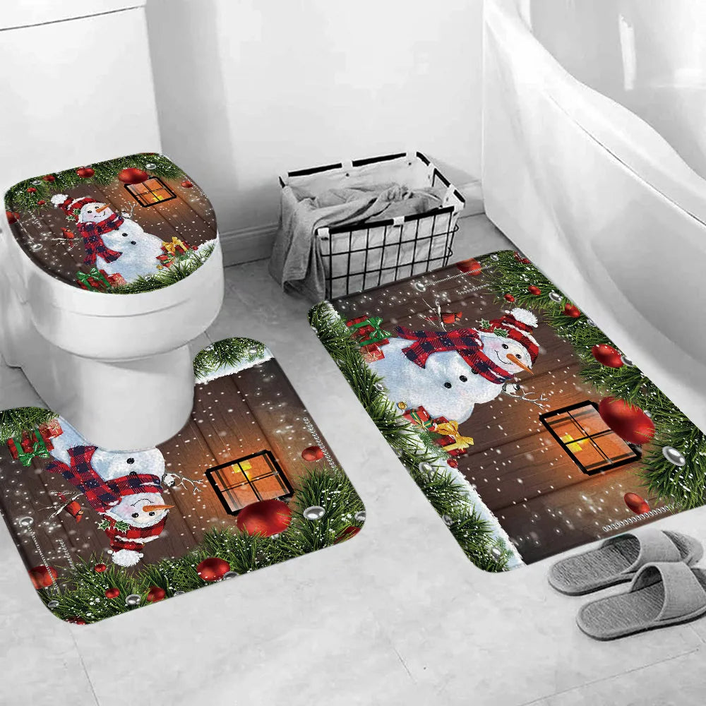 Christmas Bathroom Sets with Shower Curtain Rugs Red Truck in USA.