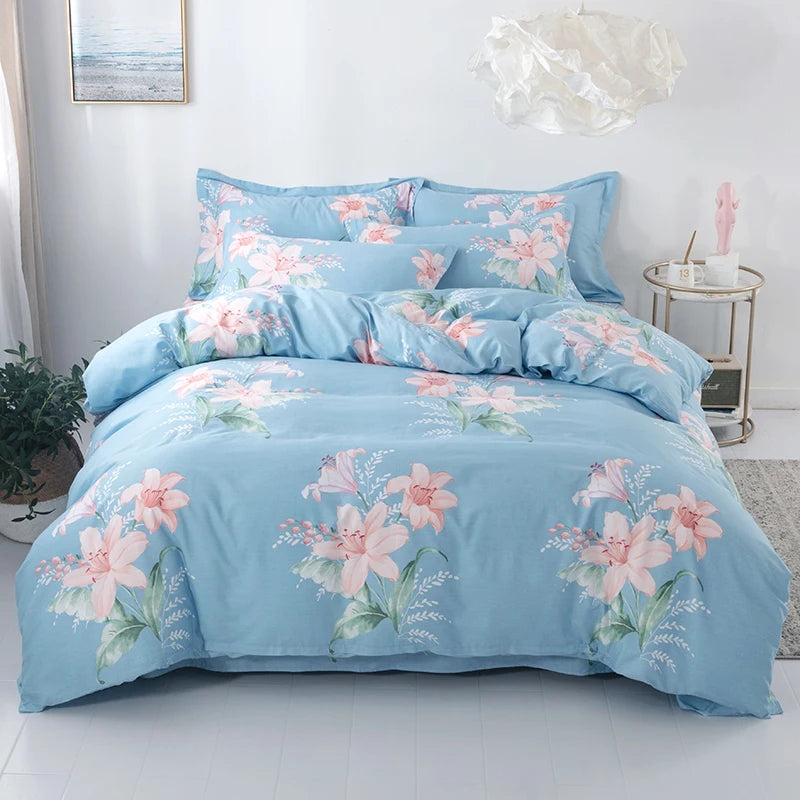 Cotton Duvet Cover Set Flower Printing Cotton Soft Pillowcase Bedding in USA