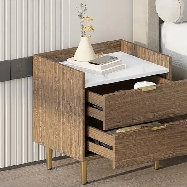 Wooden Nightstand Drawers Worktop, Bedside Table IN USA.