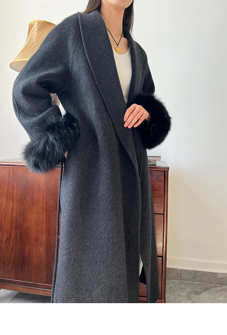 Lady Fox Fur High-Grade Cashmere Jackets Autumn Winter in USA.