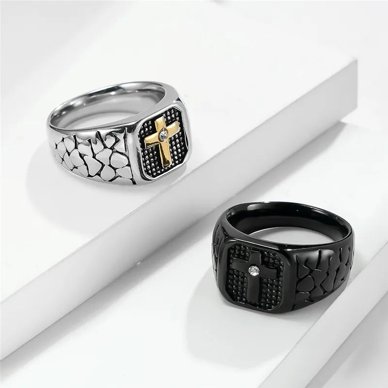 Cross Ring Men Titanium steel Crack Warrior Men's Jewelry in USA