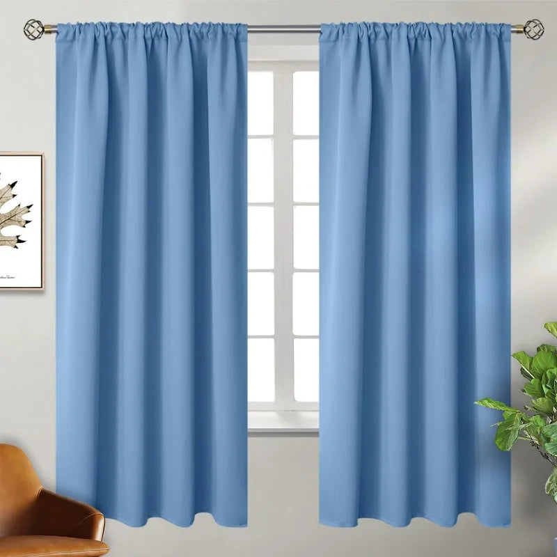 Navy Blue Elegant Blackout Curtains Rod Pocket in USA