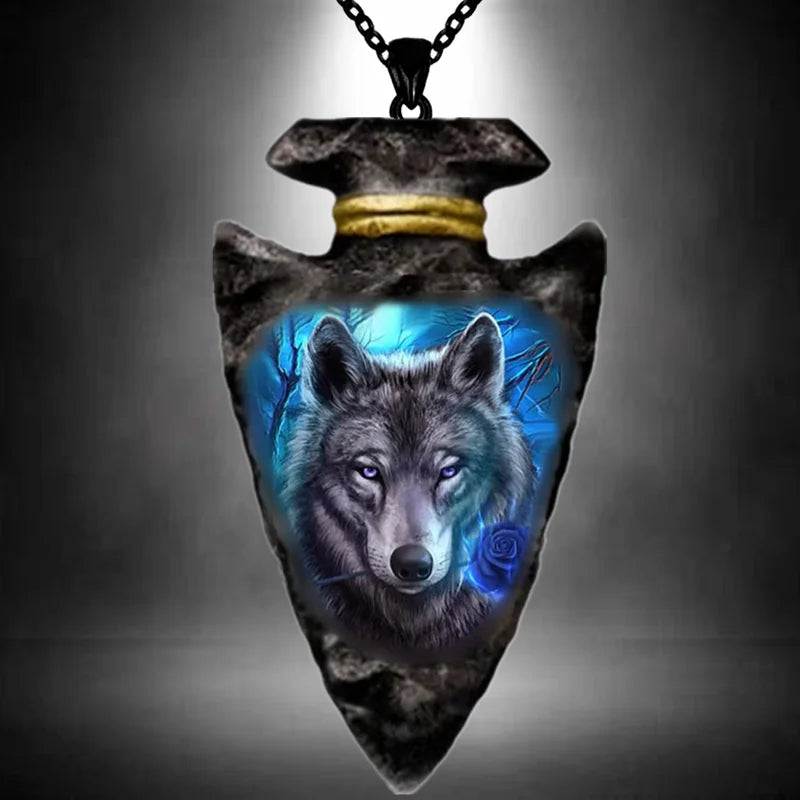 Creative Black Triangle Chain Pendant Animal Wolf Head Necklace in USA