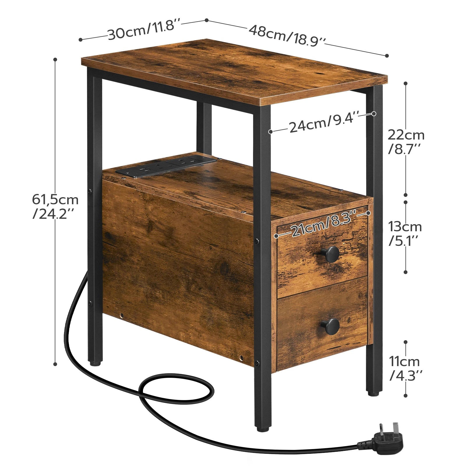 HOOBRO End Table Charging Station Narrow Side Table IN USA.