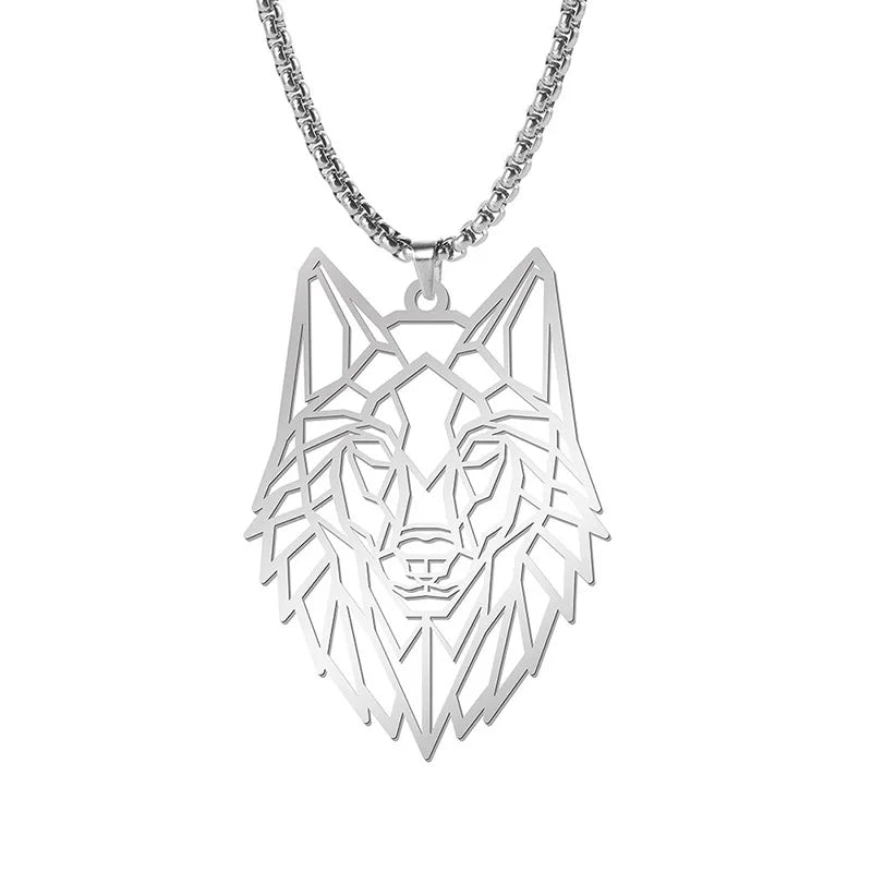 Men's Stainless Steel Hollow Wolf Head Pendant Necklace in USA