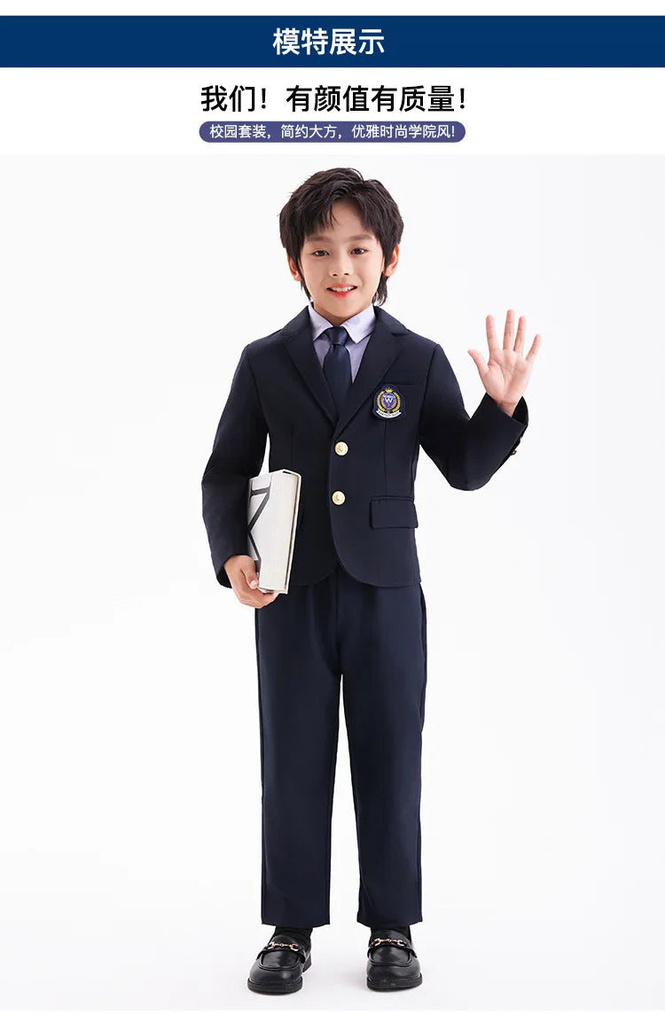 Children School Uniform Girls Jacket Pleated Skirt Suits Boys in USA