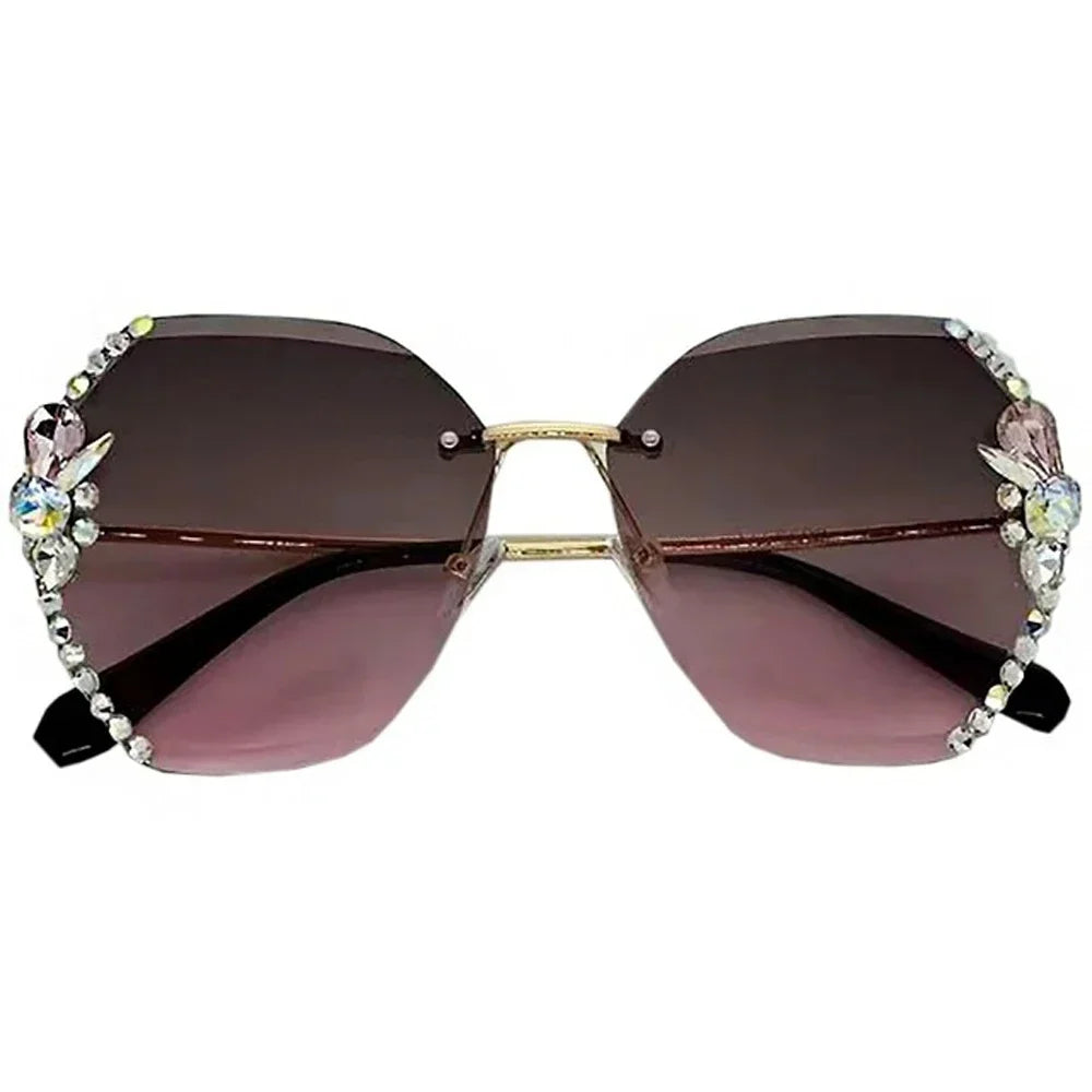 Luxury Brand Design Vintage Rimless Rhinestone Sunglasses Women in USA