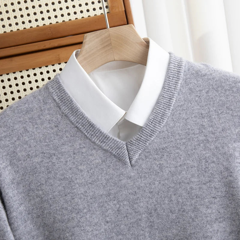 Men Merino Wool Sweater V-Neck Pullover Autumn Winter Cashmere in USA