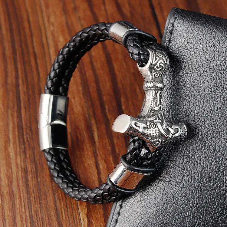 Jewelry Stainless Steel Genuine Leather Bracelets Woven in USA