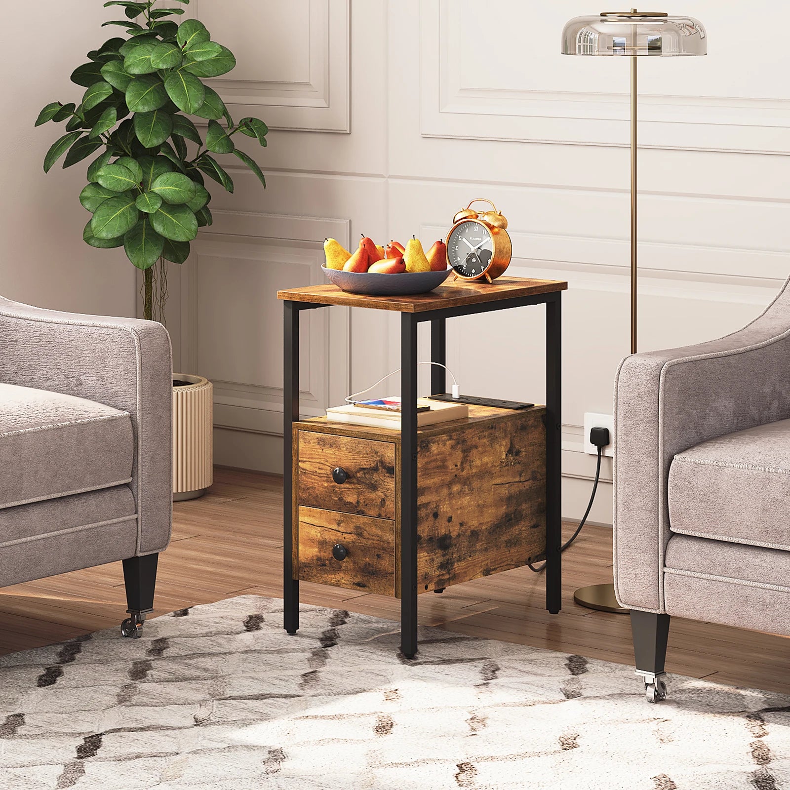 HOOBRO End Table Charging Station Narrow Side Table IN USA.