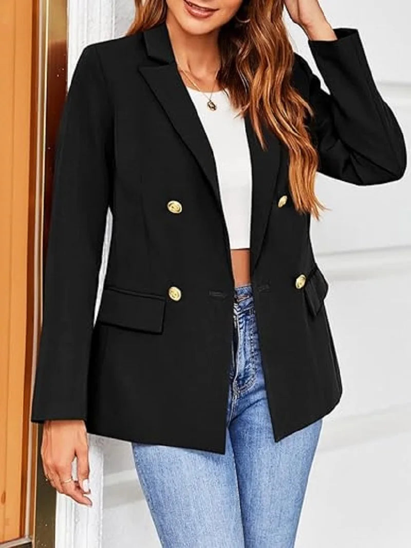 Women's Classic Buttons Slim Fitting Blazer Jacket Solid Color in USA.