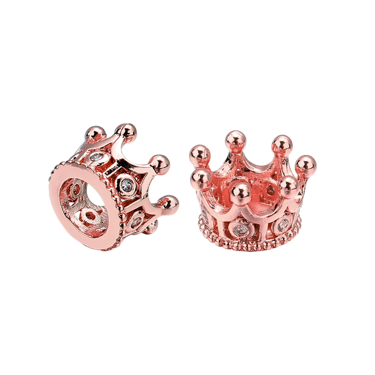 Copper Inlaid Zircon Crown Beads Gunblack/Rose Gold/Rhodium in USA.