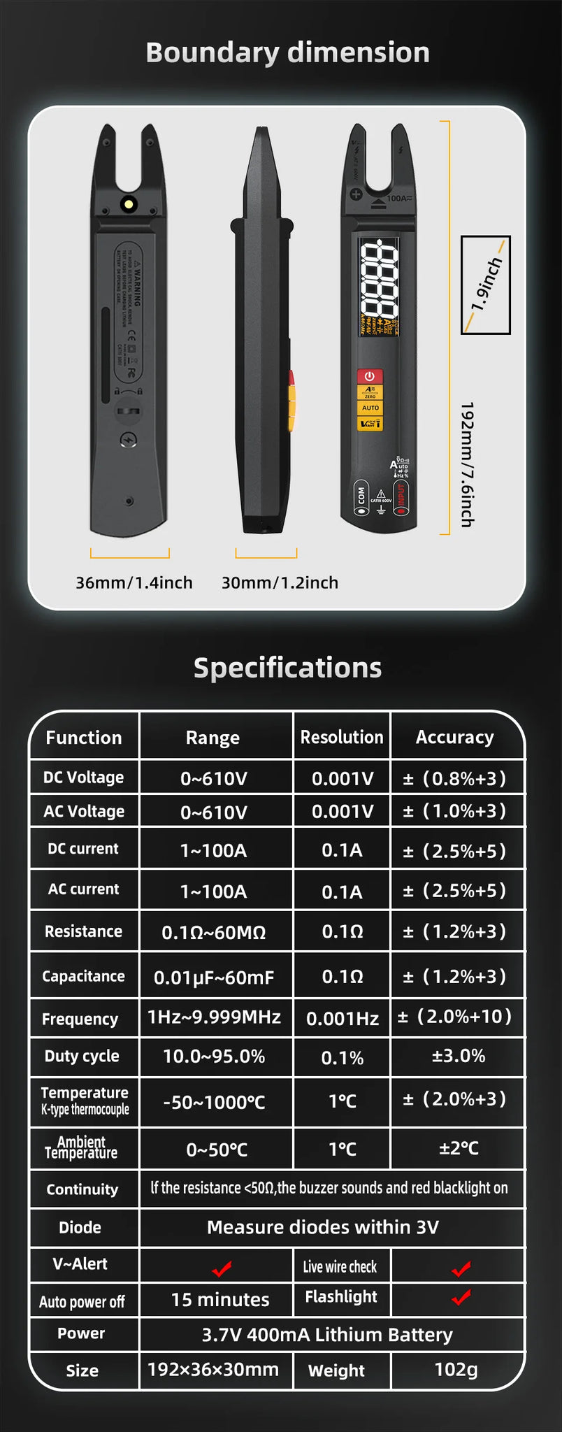 BSIDE Digital Clamp Meter Fork DC AC Professional 100A Ammeter Pliers 