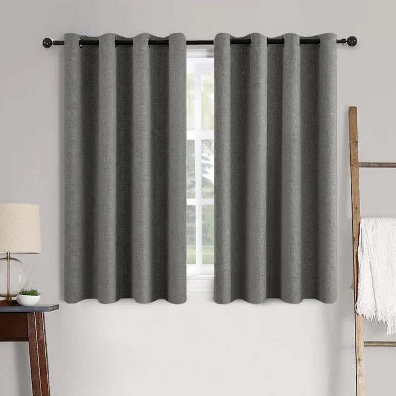 Blackout Linen Textured Curtains for Bedroom Solid Thermal Insulated G