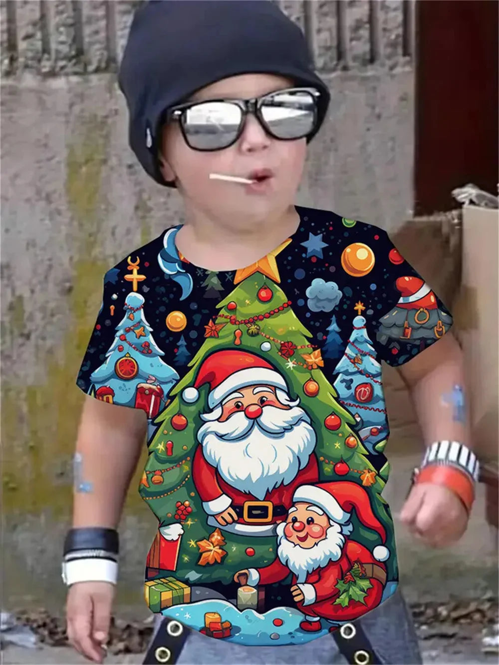 New Year Print Santa Claus Children's T-Shirt Christmas Style Boy in USA