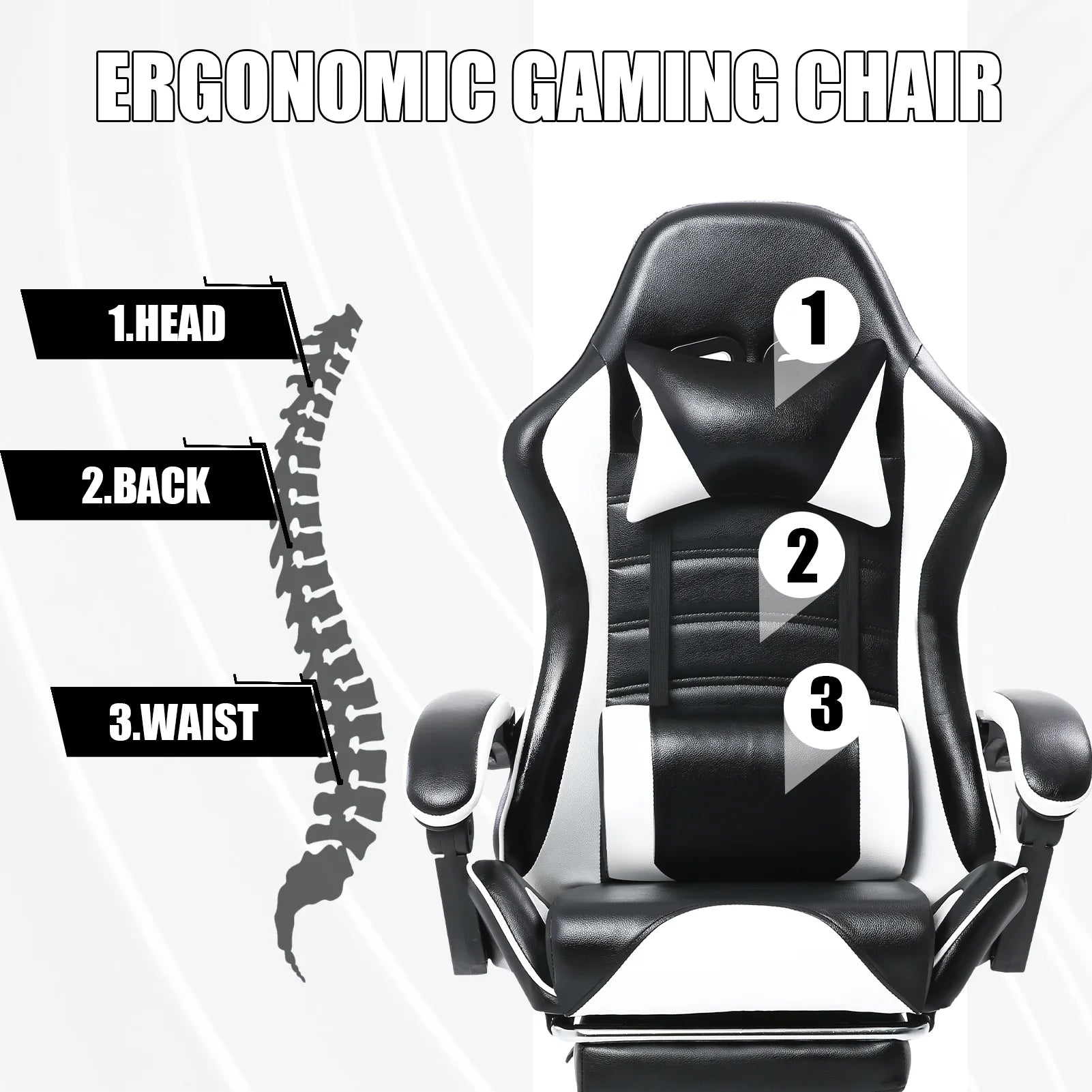 Ergonomic Gaming Chair with Footrest, PU Leather IN USA.