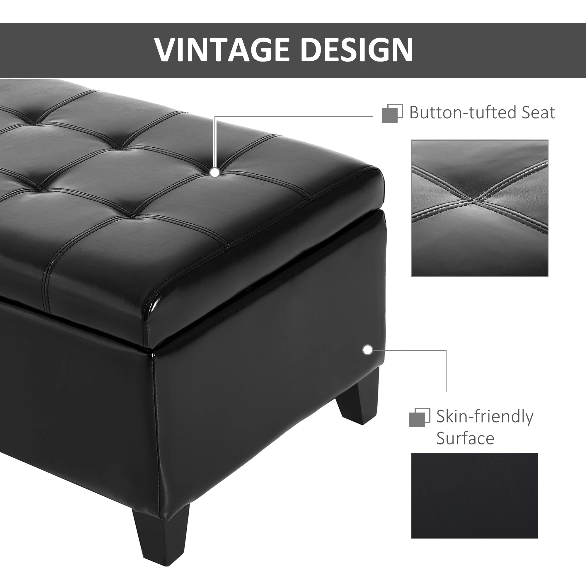 Tufted Top Storage Ottoman Bench PU Leather in USA.