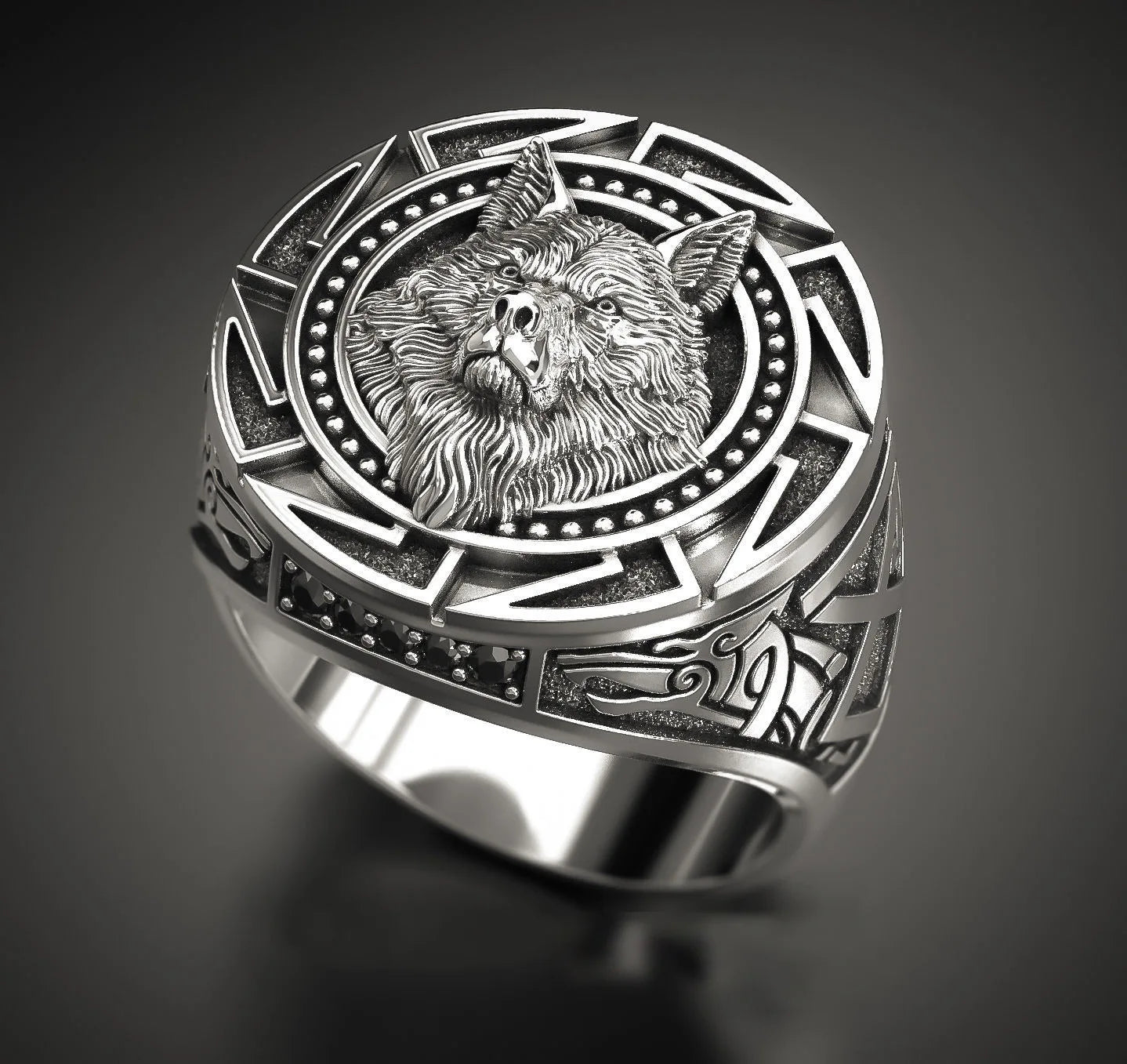 Men's Vintage Wolf Totem Ring Nordic Mythology Viking Warrior Wolf Hea