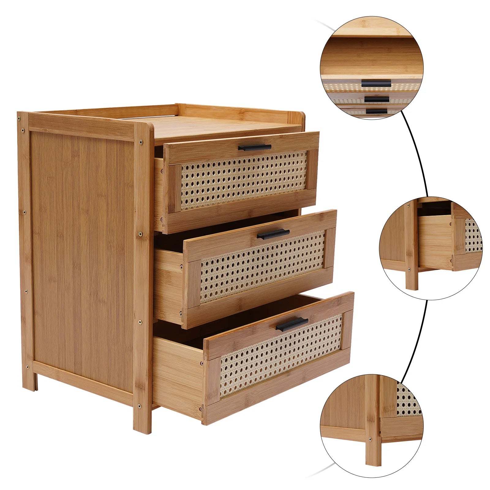 Drawer Modern Bamboo Nightstand Side Table Bedroom IN USA.