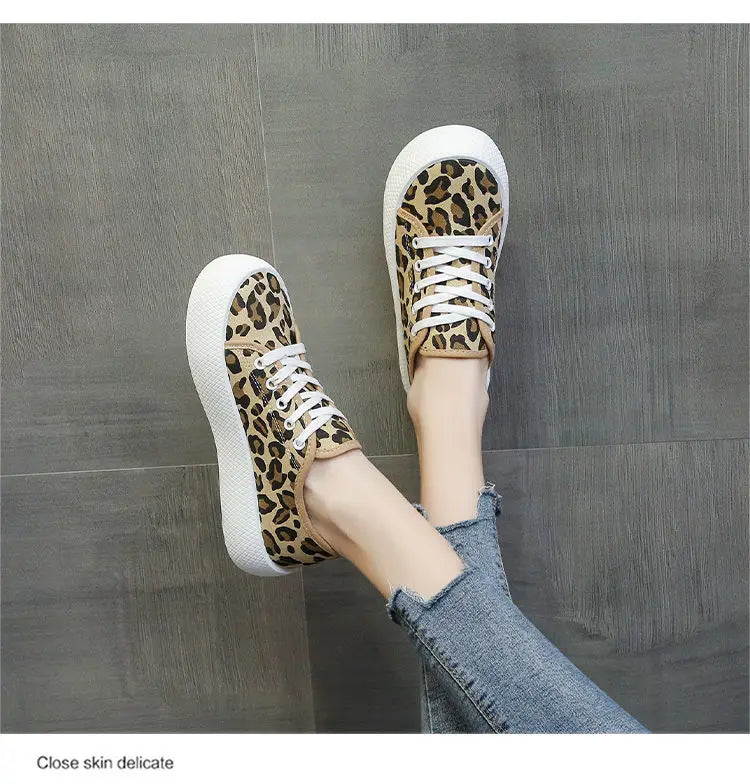 Stylish Leopard Print Sneakers Women Spring Chunky Canvas Shoes in USA